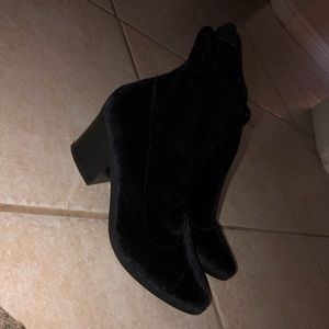 Black velvet high heel boots